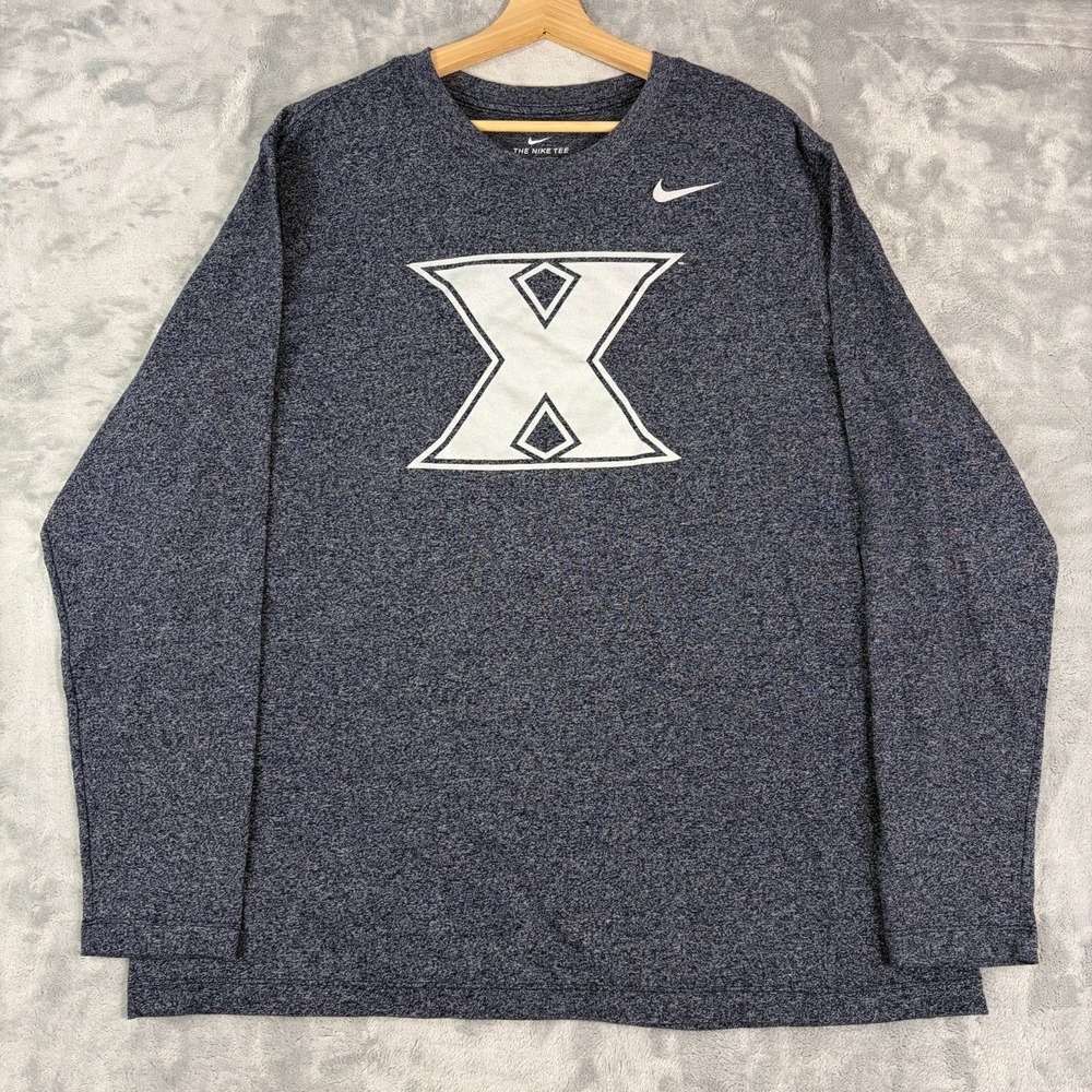 Nike Dri Fit Long Sleeve T-Shirt Mens Size 2XL Xavier Musketeers Heather Blue